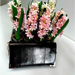 Vintage Black snakeskin clutch with gold plated chain